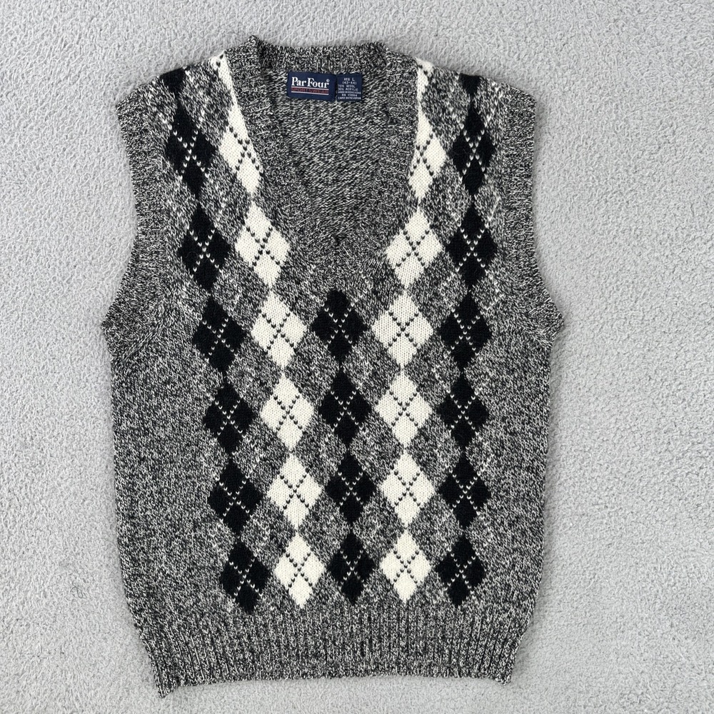 VTG 90s Par Four Sportswear Wool Acrylic Golf Sweater Vest Men Large Grey Argyle